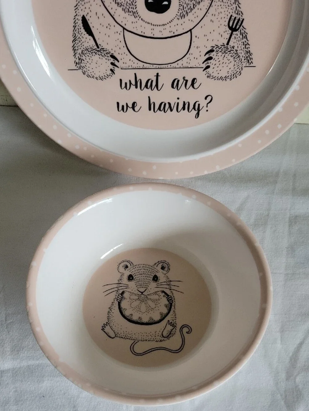 Bloomingville Mini Nelly Pink Melamine Bear Childrens Plate & Mouse Bowl Set